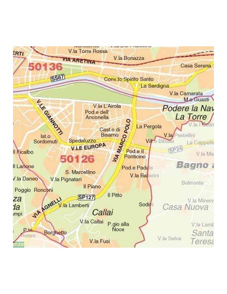 Mappa di Firenze jpg 1:50.000 con CAP