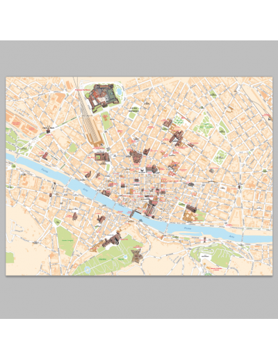 Mappa di Firenze con MONUMENTI 3D - PANNELLO...