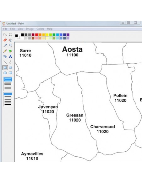 Mappa dei comuni e CAP della provincia di Aosta jpg