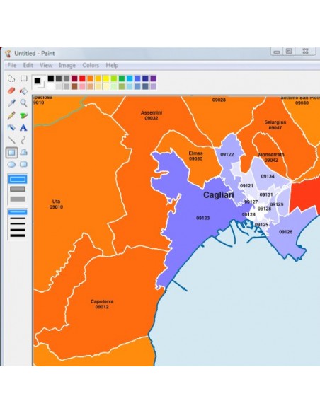 Mappa dei comuni e CAP della provincia di Cagliari jpg