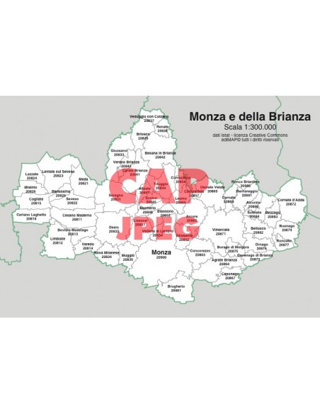Mappa dei comuni e CAP della provincia di Monza e Brianza jpg
