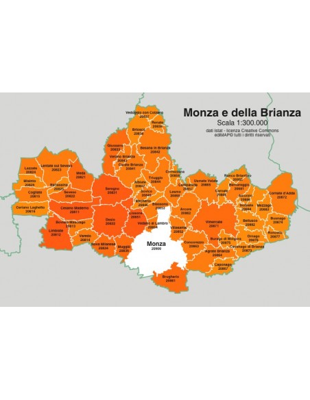 Mappa dei comuni e CAP della provincia di Monza e Brianza jpg