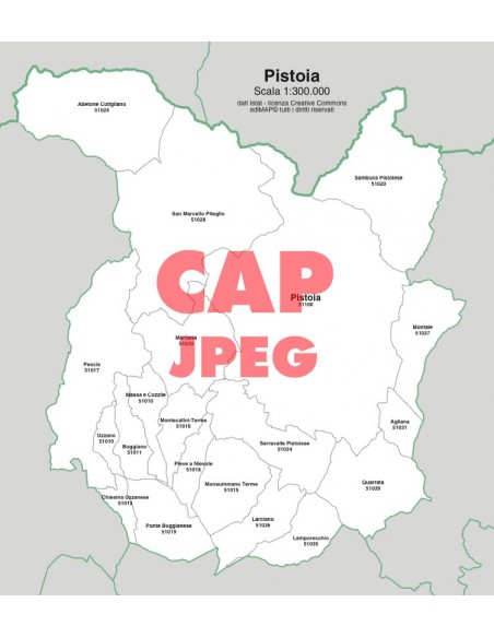 Mappa dei comuni e CAP della provincia di Pistoia jpg