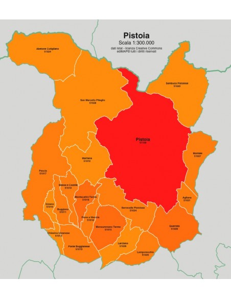 Mappa dei comuni e CAP della provincia di Pistoia jpg