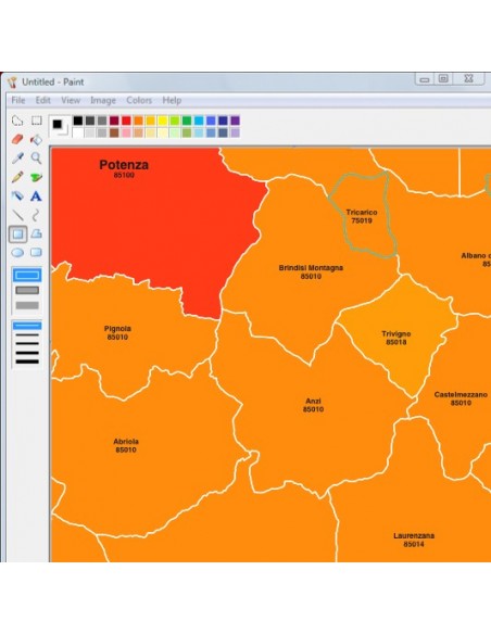 Mappa dei comuni e CAP della provincia di Potenza jpg