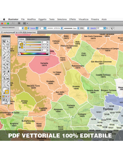 Mappa dei comuni e CAP d'Italia scala 1:300.000...