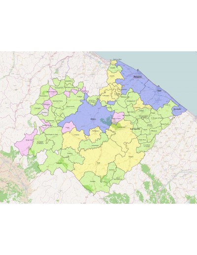 Mappa dei comuni della provincia di Pesaro...