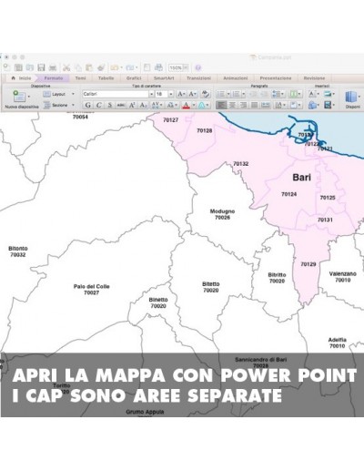 Mappa dei comuni e CAP della provincia di Bari...