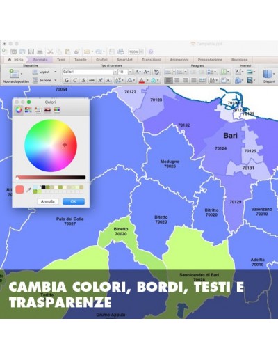 Mappa dei comuni e CAP della provincia di Bari...