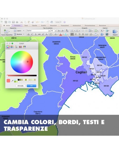 Mappa dei comuni e CAP della provincia di Cagliari PowerPoint