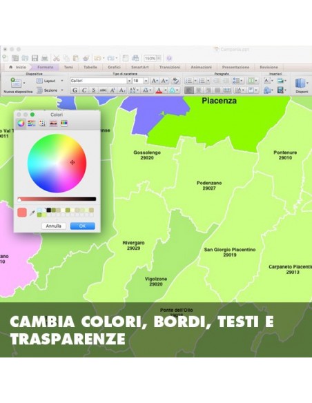 Mappa dei comuni e CAP della provincia di Piacenza PowerPoint
