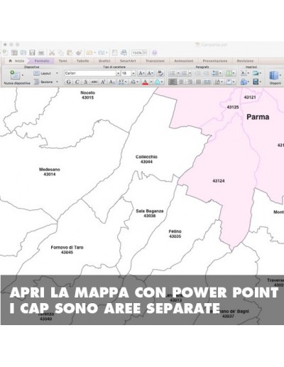 Mappa dei comuni e CAP della provincia di Parma...
