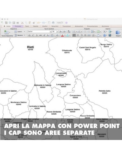 Mappa dei comuni e CAP della provincia di Rieti...