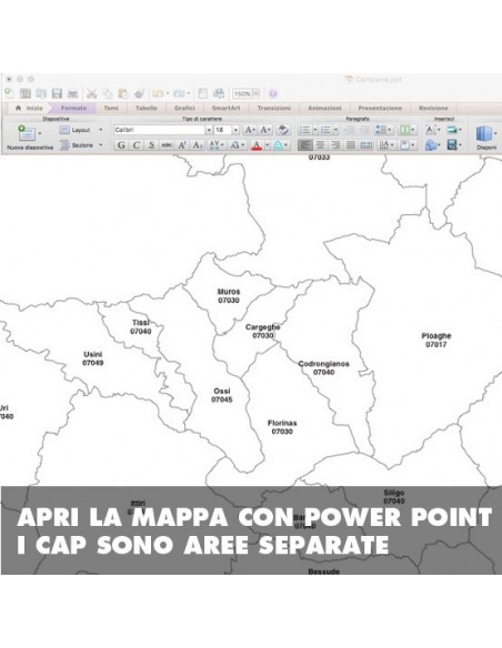 Mappa dei comuni e CAP della provincia di Sassari PowerPoint