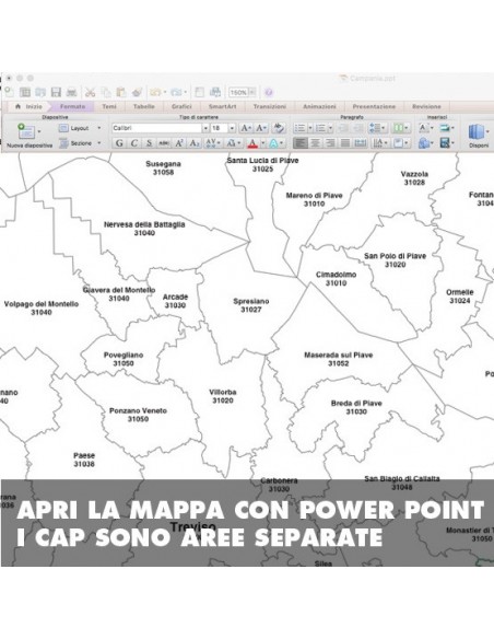 Mappa dei comuni e CAP della provincia di Treviso PowerPoint