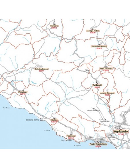 Carta stradale con CAP della provincia di Agrigento jpg