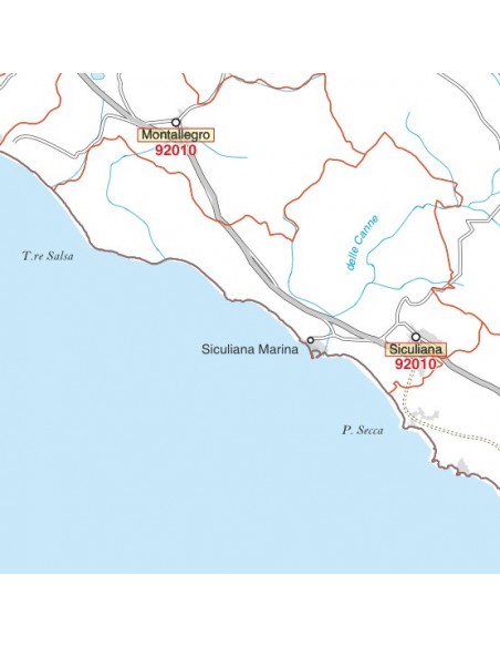 Carta stradale con CAP della provincia di Agrigento jpg