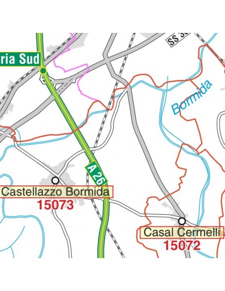 Carta stradale con CAP della provincia di Alessandria jpg