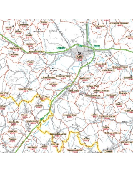 Carta stradale con CAP della provincia di Asti jpg