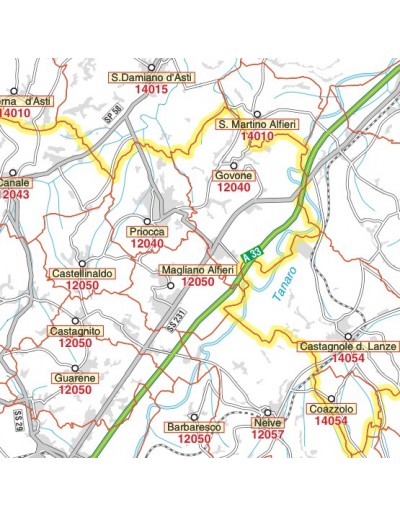 Carta stradale con CAP della provincia di Asti jpg