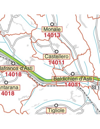 Carta stradale con CAP della provincia di Asti jpg