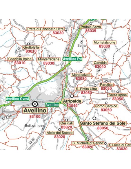 Carta stradale con CAP della provincia di Avellino jpg