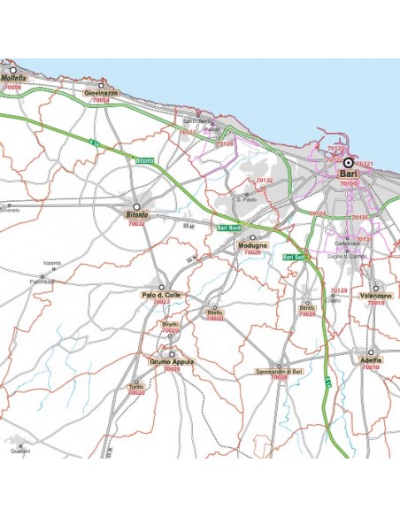 Carta stradale con CAP della provincia di Bari jpg