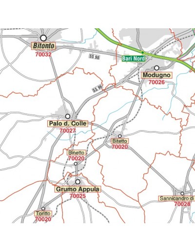 Carta stradale con CAP della provincia di Bari jpg