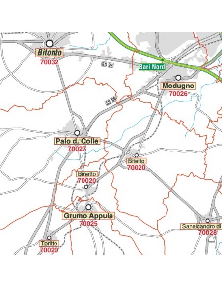 Carta stradale con CAP della provincia di Bari jpg