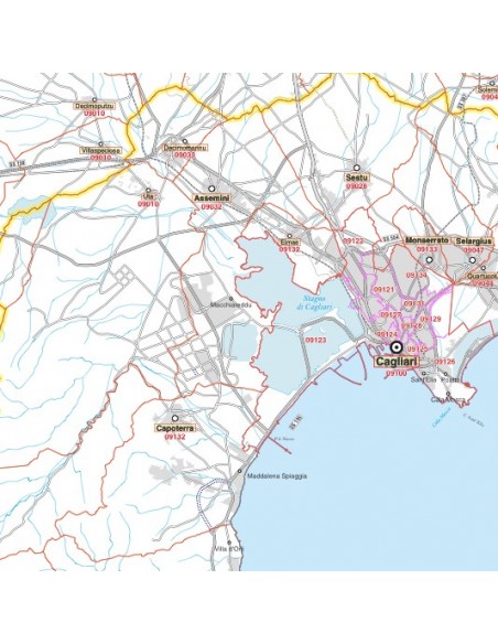 Carta stradale con CAP della provincia di Cagliari jpg
