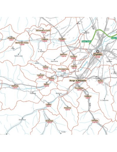 Carta stradale con CAP della provincia di Cuneo...
