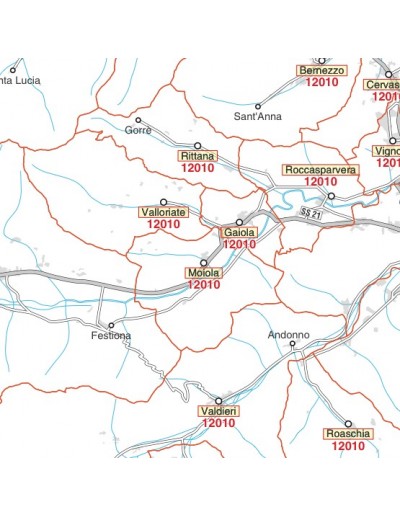 Carta stradale con CAP della provincia di Cuneo...