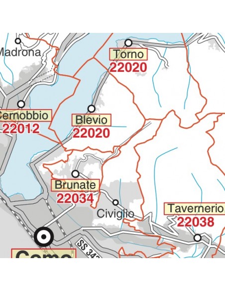 Carta stradale con CAP della provincia di Como jpg