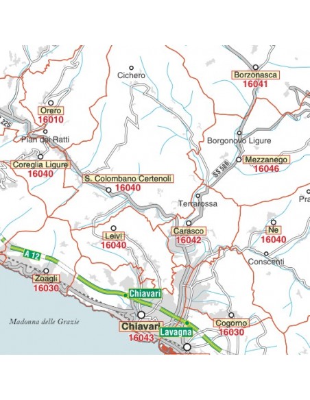 Carta stradale con CAP della provincia di Genova jpg