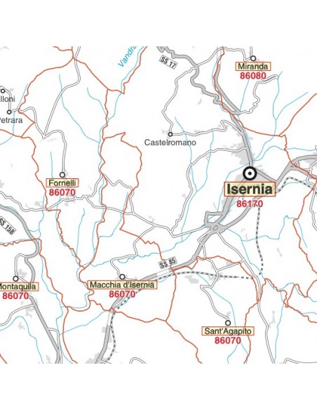 Carta stradale con CAP della provincia di Isernia jpg