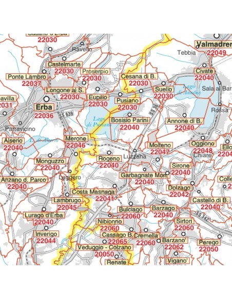 Carta stradale con CAP della provincia di Lecco jpg