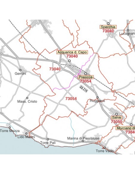 Carta stradale con CAP della provincia di Lecce jpg