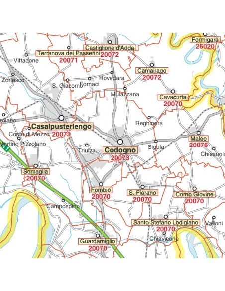 Carta stradale con CAP della provincia di Lodi jpg