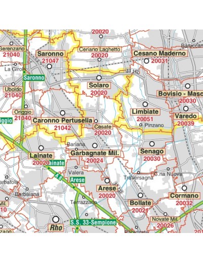 Carta stradale con CAP della provincia di Monza...