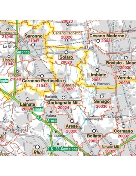 Carta stradale con CAP della provincia di Monza e Brianza jpg