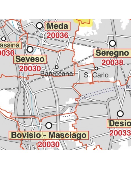 Carta stradale con CAP della provincia di Monza e Brianza jpg