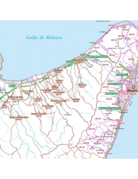 Carta stradale con CAP della provincia di Messina jpg