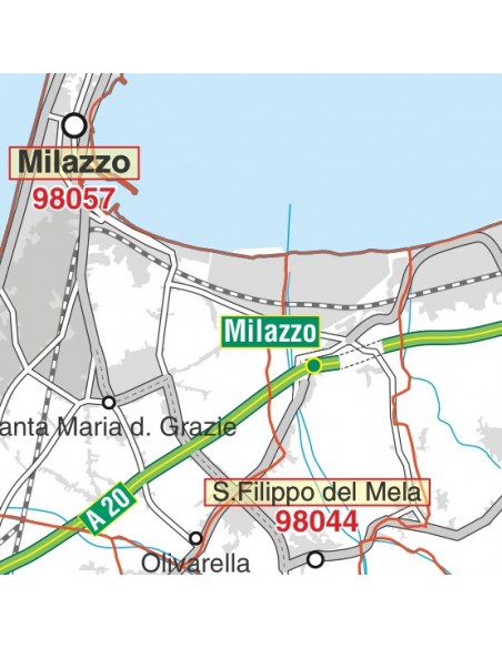 Carta stradale con CAP della provincia di Messina jpg