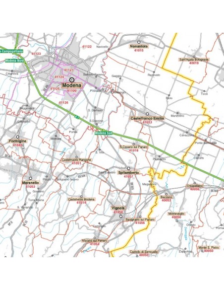 Carta stradale con CAP della provincia di Modena jpg