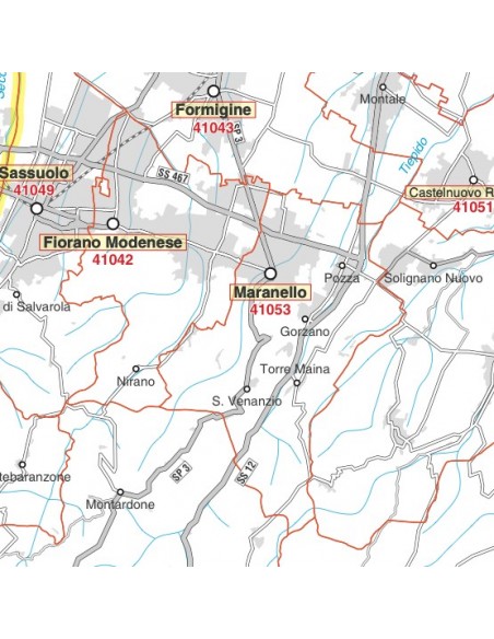 Carta stradale con CAP della provincia di Modena jpg