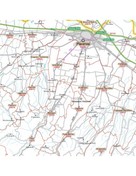 Carta stradale con CAP della provincia di Piacenza jpg