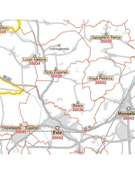 Carta stradale con CAP della provincia di Padova jpg