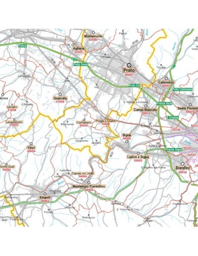 Carta stradale con CAP della provincia di Prato...