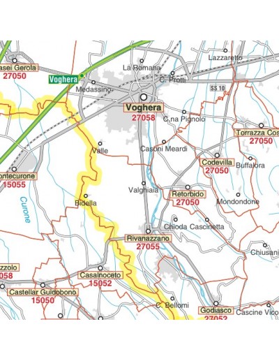 Carta stradale con CAP della provincia di Pavia...