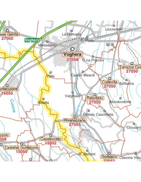 Carta stradale con CAP della provincia di Pavia jpg